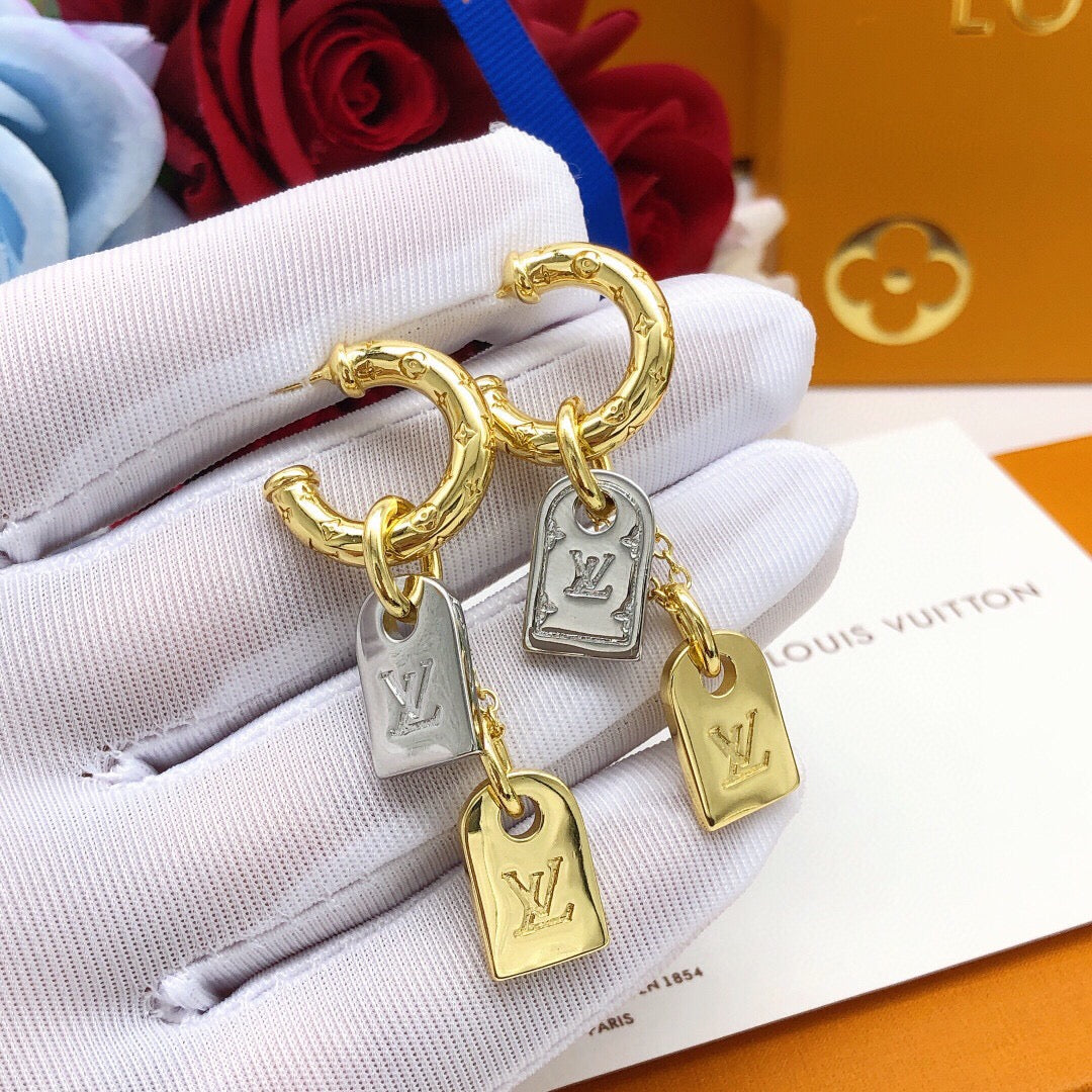Geometric Emblem Stud Earrings in Gold-Tone – Design 003 front product view