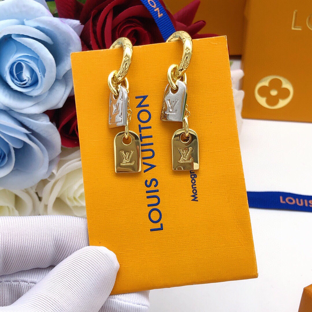 Geometric Emblem Stud Earrings in Gold-Tone – Design 003 styled product view