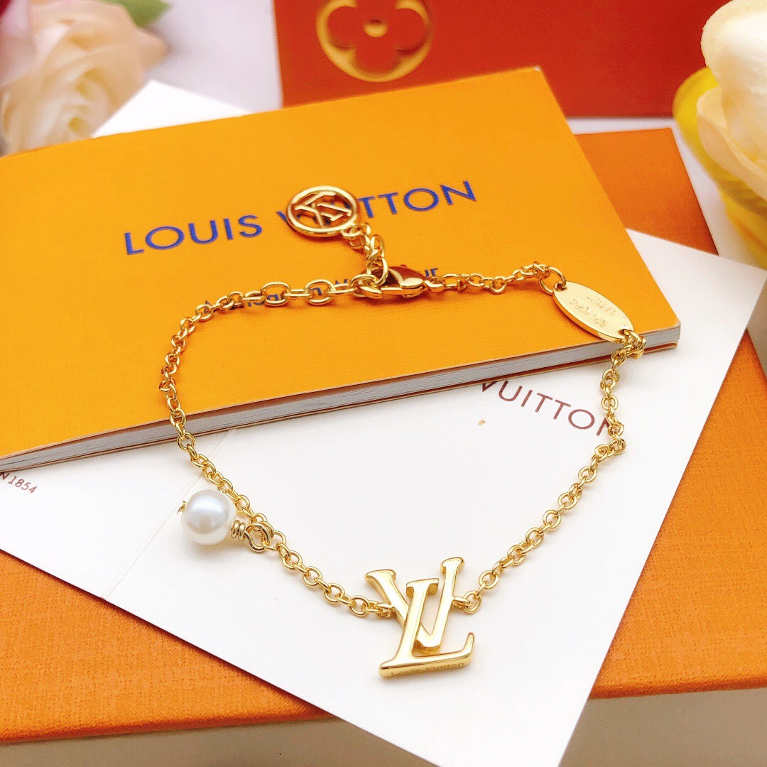 Geometric Emblem Bracelet in Gold-Tone – Pearl Detail front product view