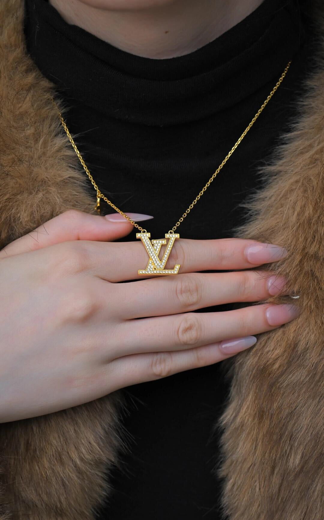 Geometric Emblem Pendant Necklace in Gold-Tone – Design 004 front product view