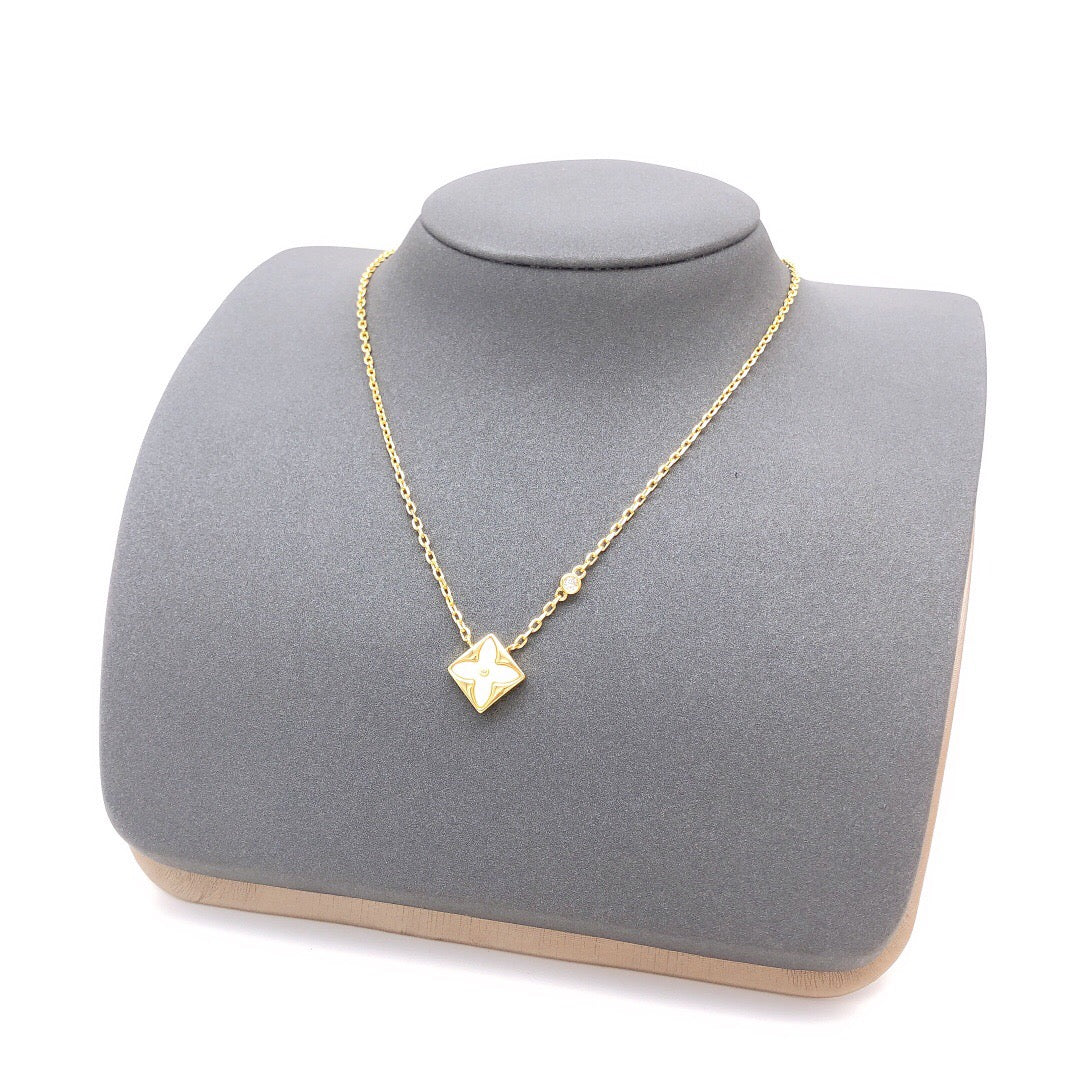 Geometric Emblem Pendant Necklace in Gold-Tone – White Detail main product view