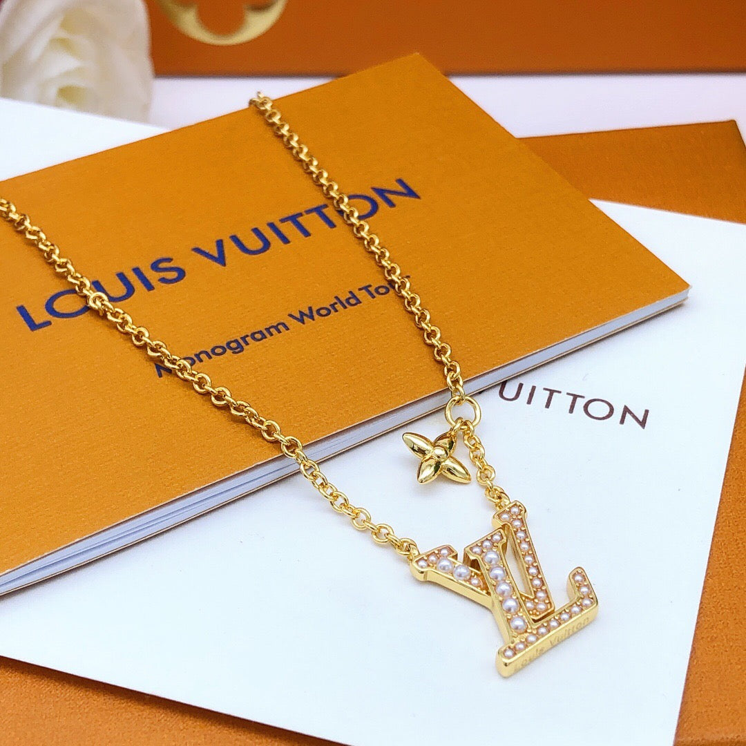 Geometric Emblem Pendant Necklace in Polished Metal-Tone – Pearl Detail main product view