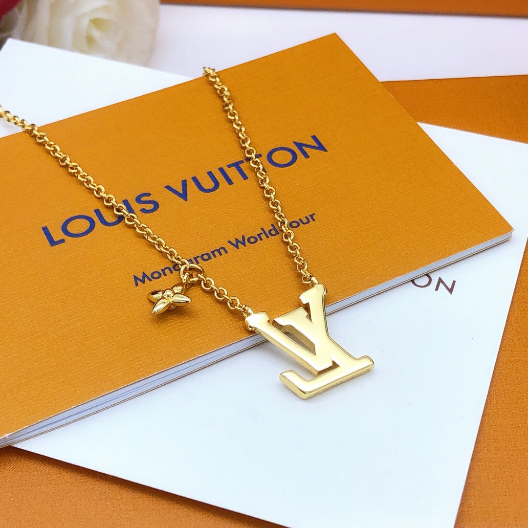 Geometric Emblem Pendant Necklace in Polished Metal-Tone – Pearl Detail front product view