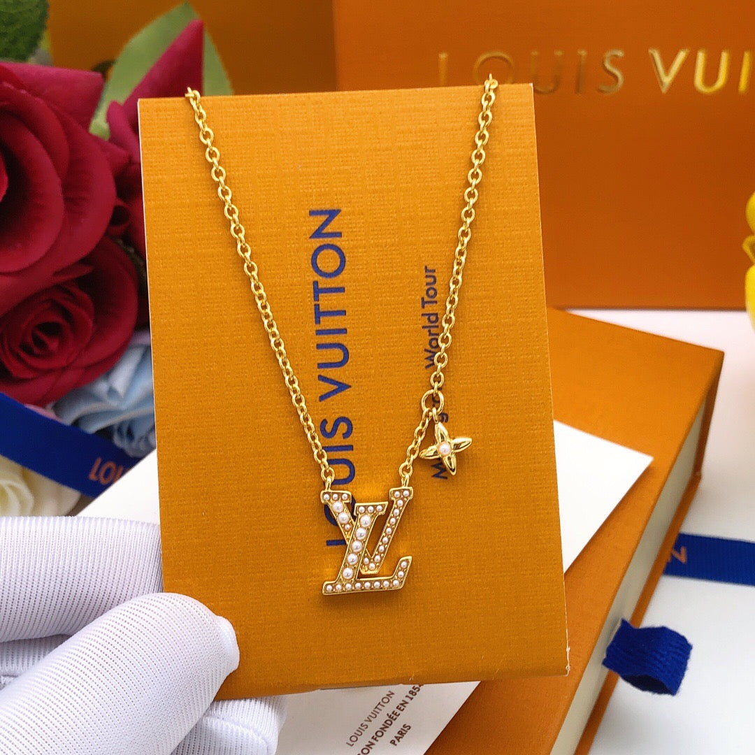 Geometric Emblem Pendant Necklace in Polished Metal-Tone – Pearl Detail styled product view