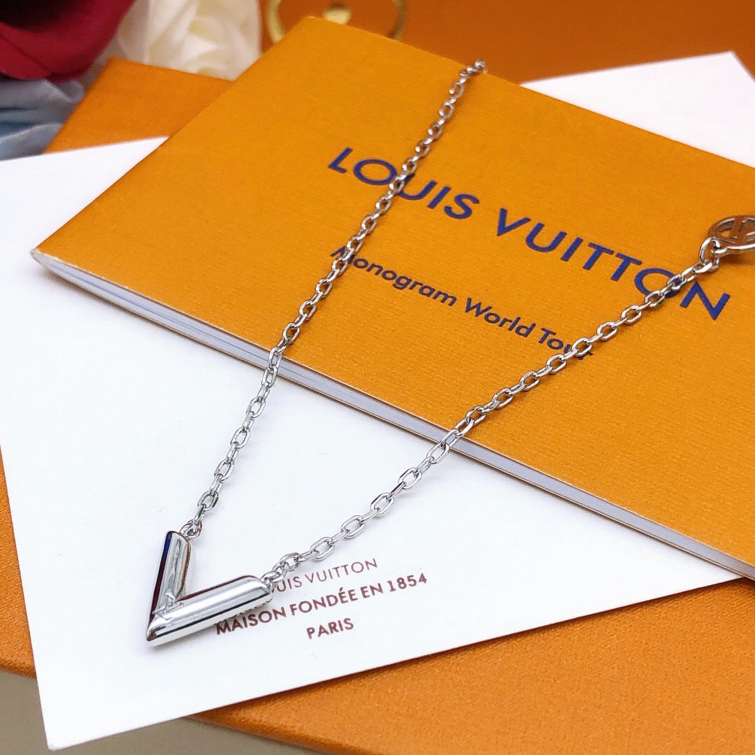 Geometric Emblem Pendant Necklace in Silver-Tone – Silver Detail front product view
