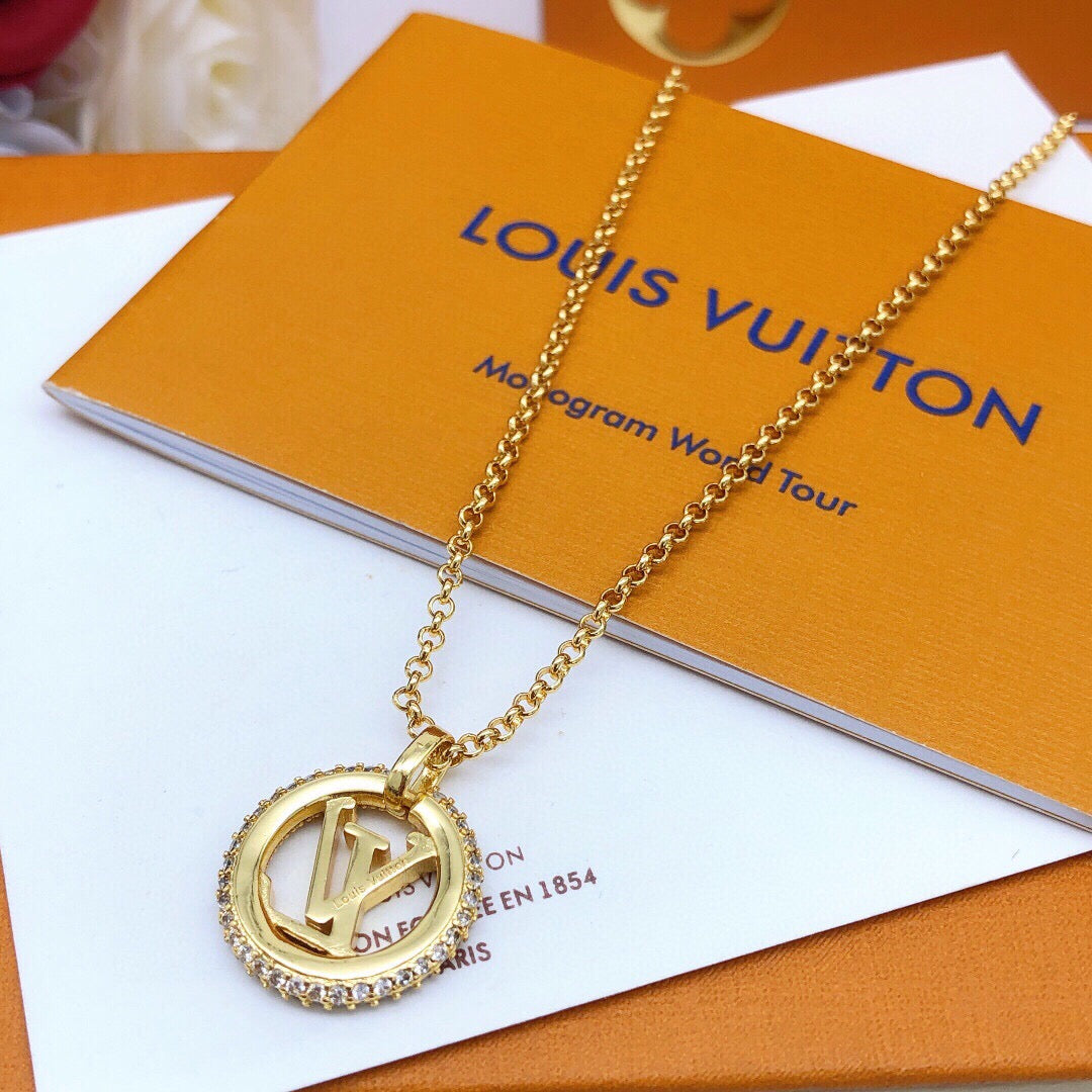Round Pendant Necklace in Gold-Tone – Design 001 front product view