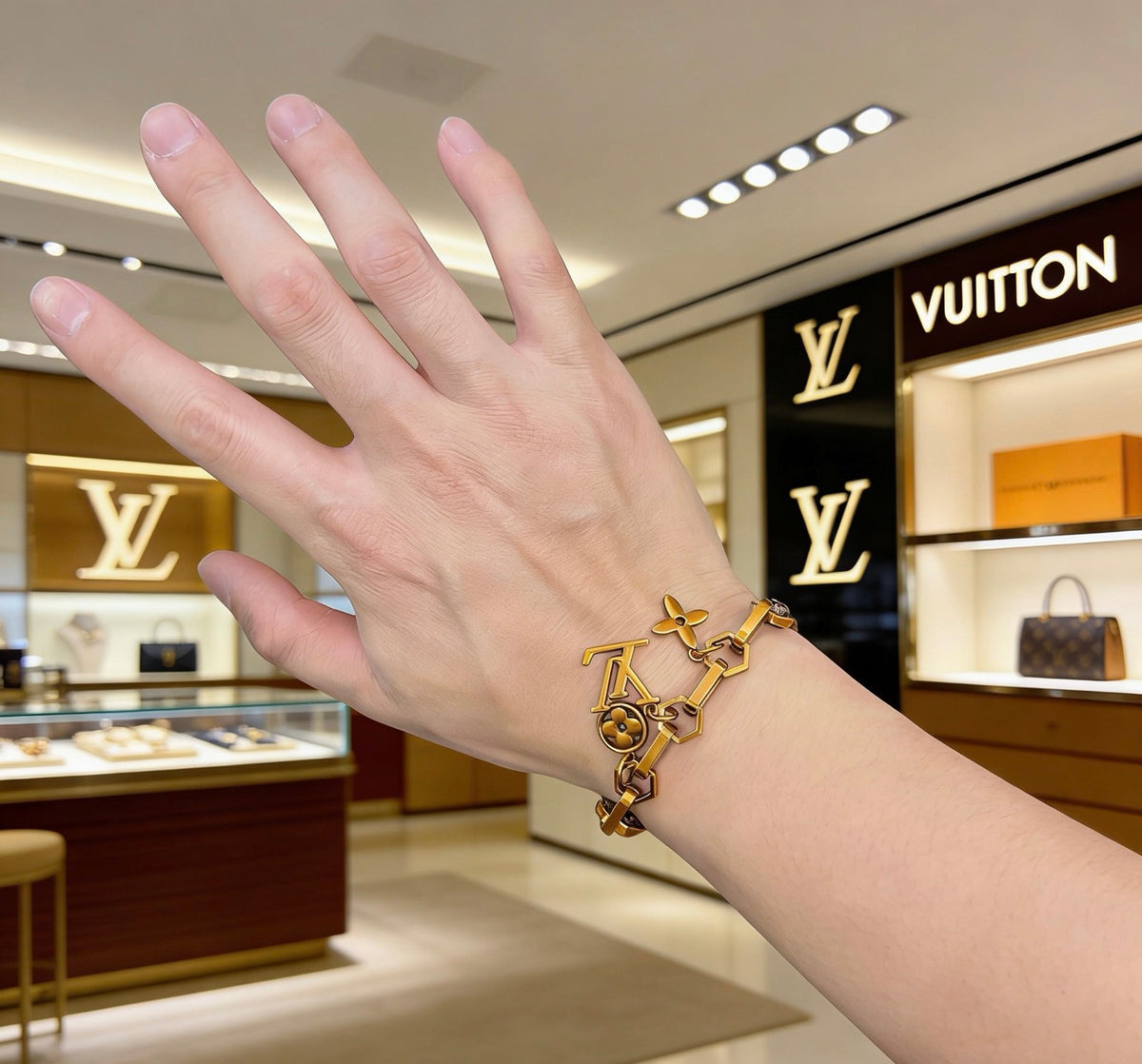 Geometric Emblem Leather-Detail Bracelet – Leather Detail – Design 003 front product view