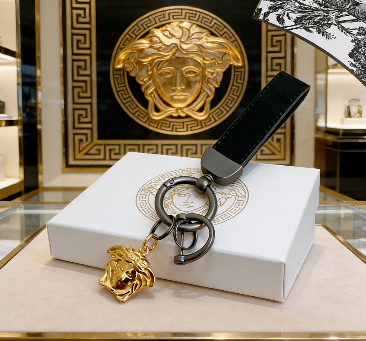 Statement Emblem Bag Charm Keychain with Distressed Finish – Streetwear – Design 04 styled product view