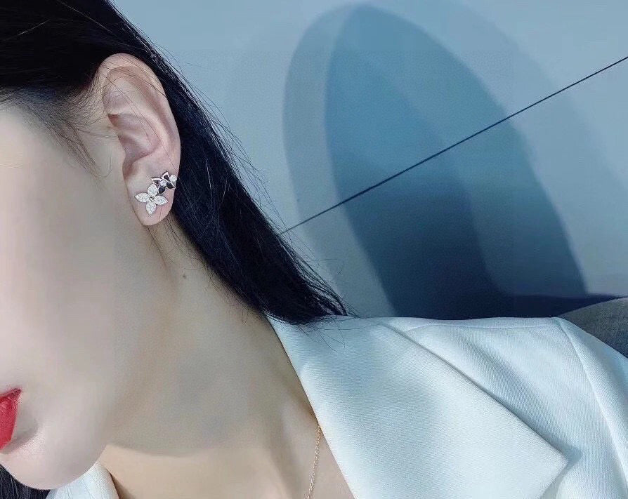 Letter Emblem Stud Earrings in Polished Metal-Tone – Design 001 styled product view