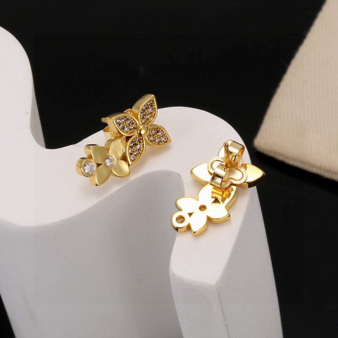 Letter Emblem Stud Earrings in Polished Metal-Tone – Design 001 main product view