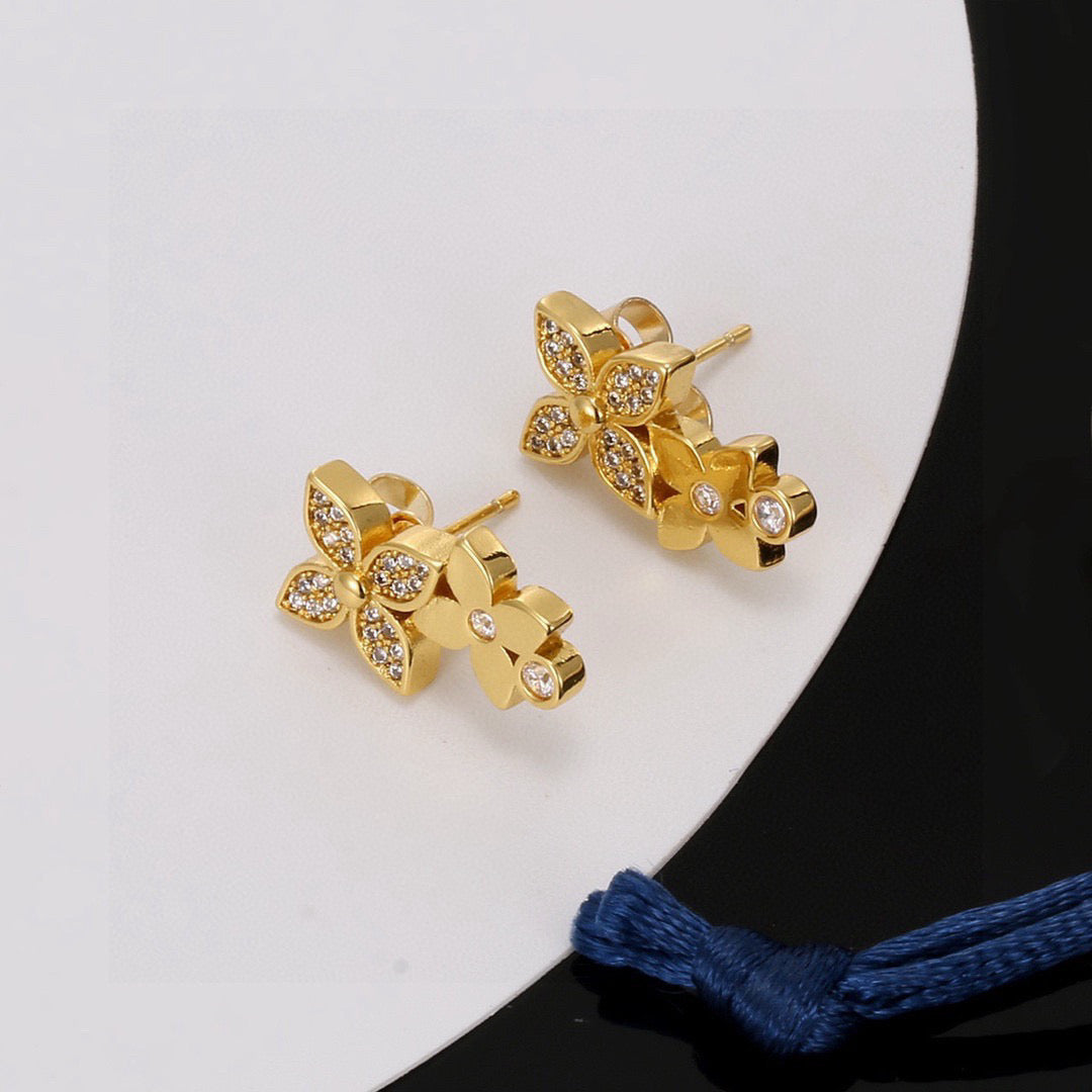 Letter Emblem Stud Earrings in Polished Metal-Tone – Design 001 detail view