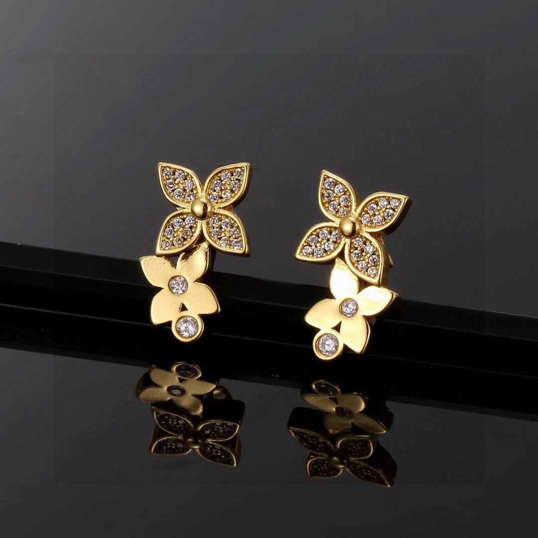 Letter Emblem Stud Earrings in Polished Metal-Tone – Design 001 front product view