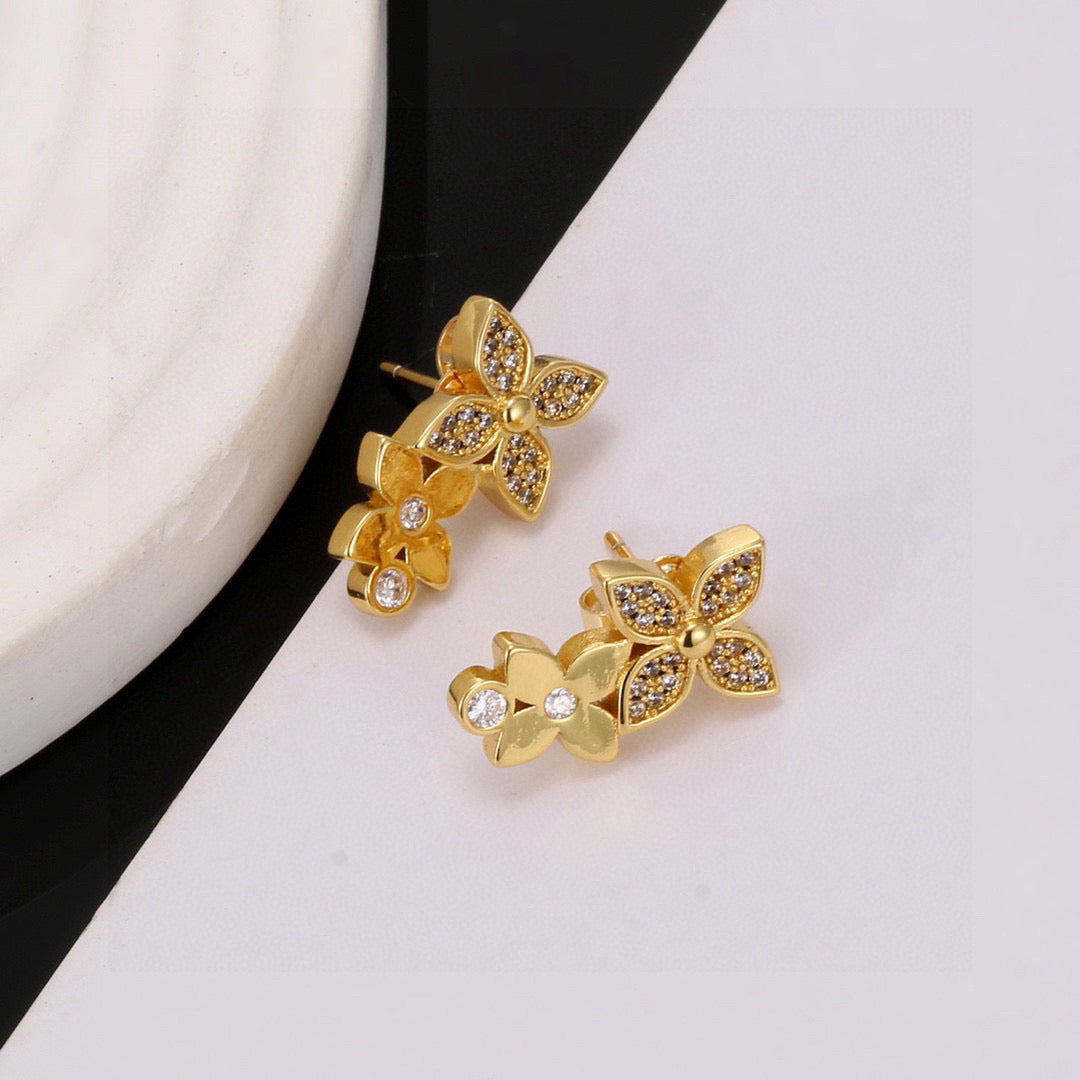 Letter Emblem Stud Earrings in Polished Metal-Tone – Design 001 close-up detail