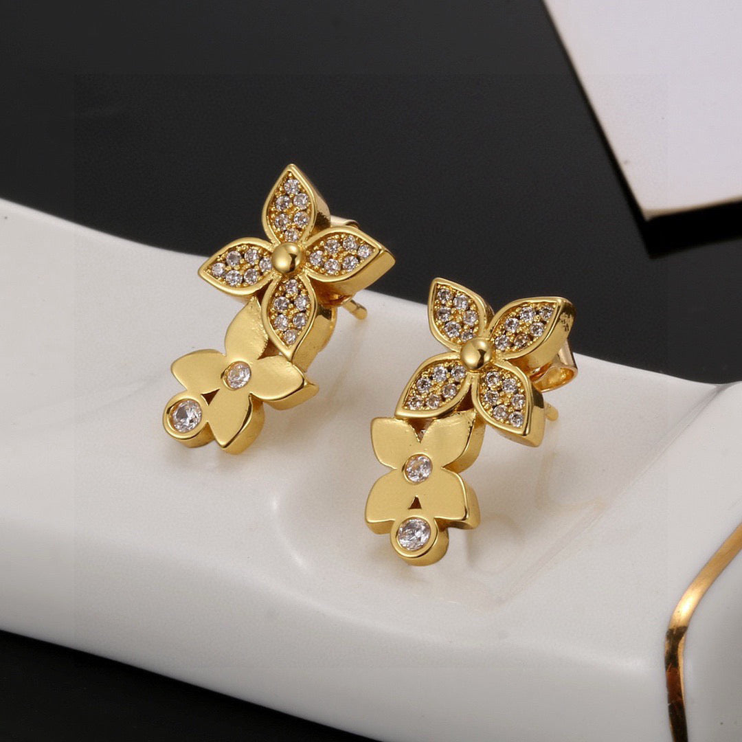 Letter Emblem Stud Earrings in Polished Metal-Tone – Design 002 main product view