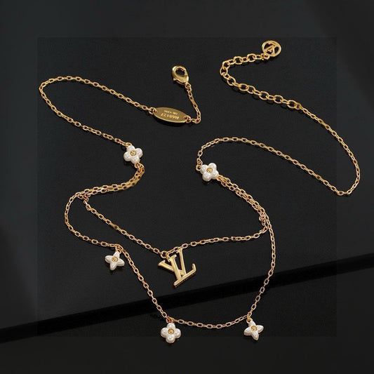 Letter Emblem Pendant Necklace in Polished Metal-Tone – Design 001 main product view