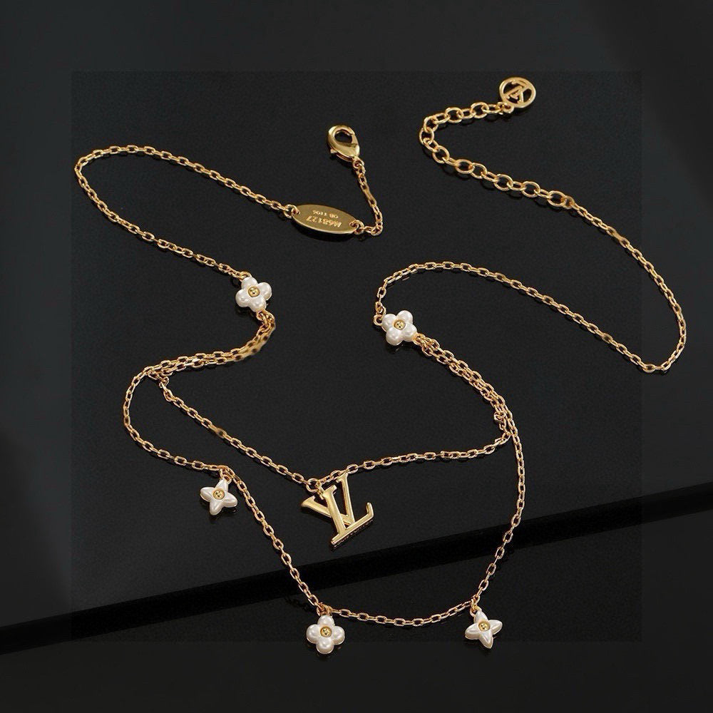 Letter Emblem Pendant Necklace in Polished Metal-Tone – Design 002 main product view