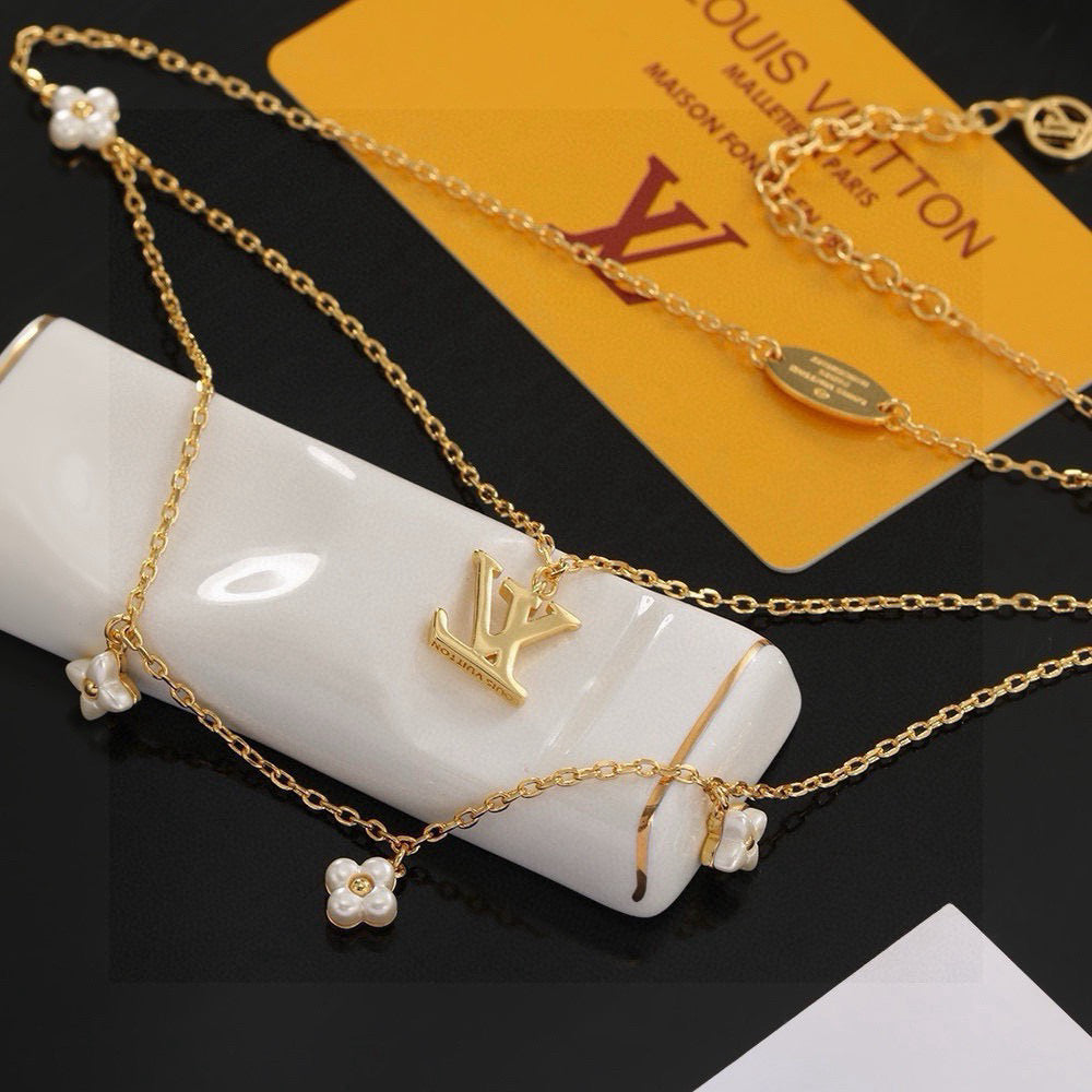 Letter Emblem Pendant Necklace in Polished Metal-Tone – Design 001 front product view