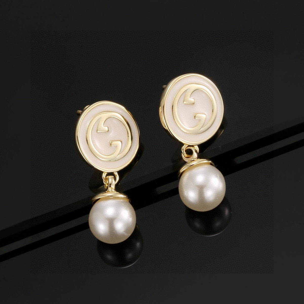 Geometric Emblem Stud Earrings in Polished Metal-Tone – Design 002 styled product view