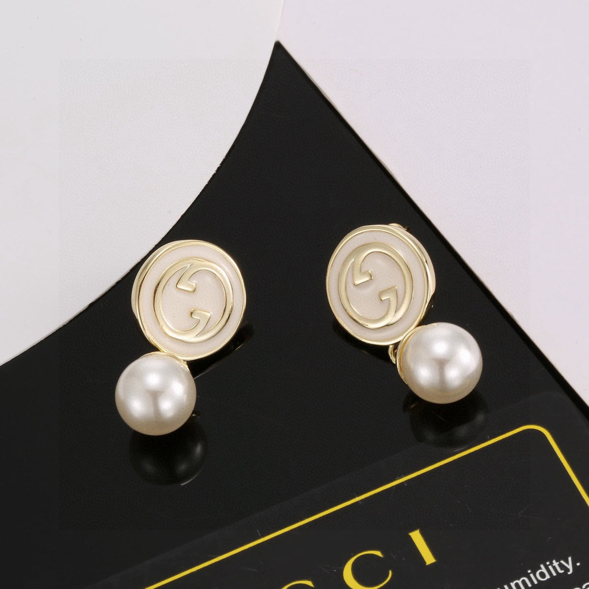 Geometric Emblem Stud Earrings in Polished Metal-Tone – Design 002 main product view