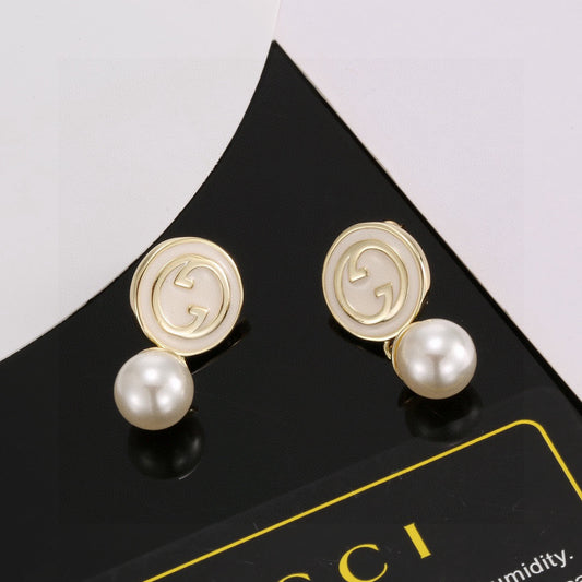 Geometric Emblem Stud Earrings in Polished Metal-Tone – Design 002 main product view