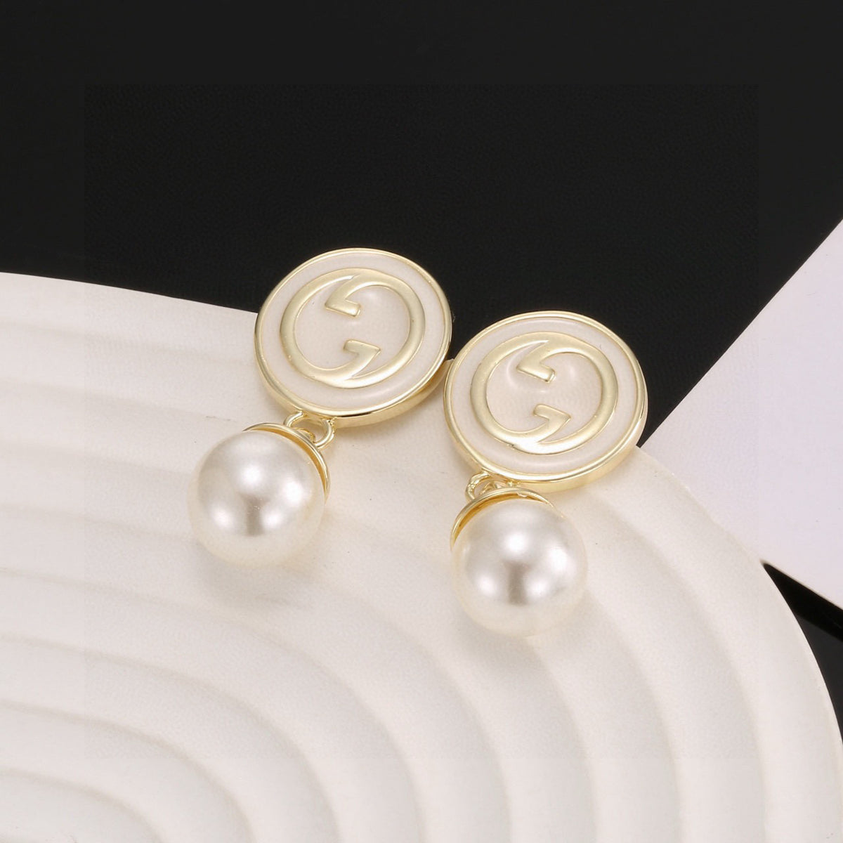 Geometric Emblem Stud Earrings in Polished Metal-Tone – Design 002 side detail