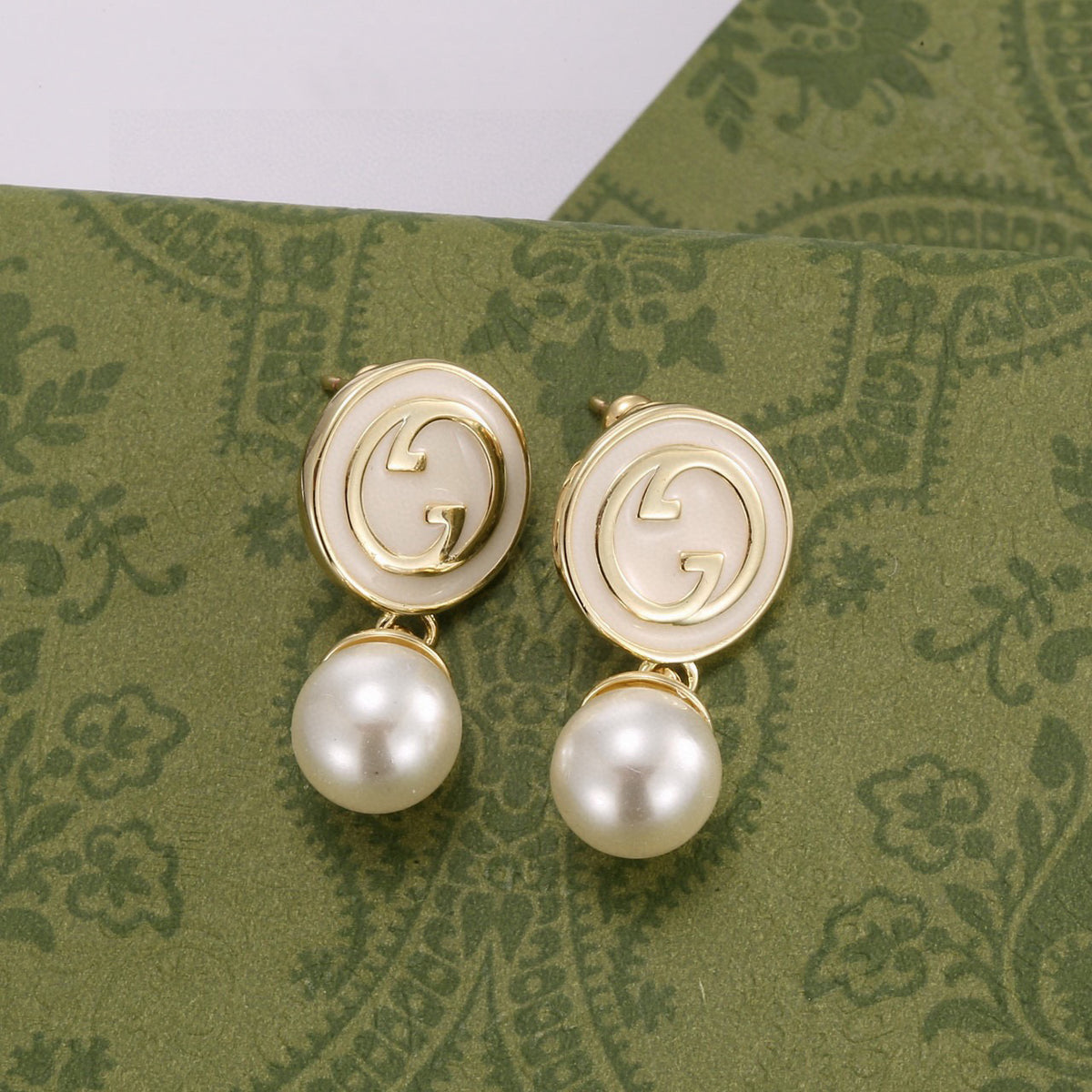 Geometric Emblem Stud Earrings in Polished Metal-Tone – Design 005 front product view