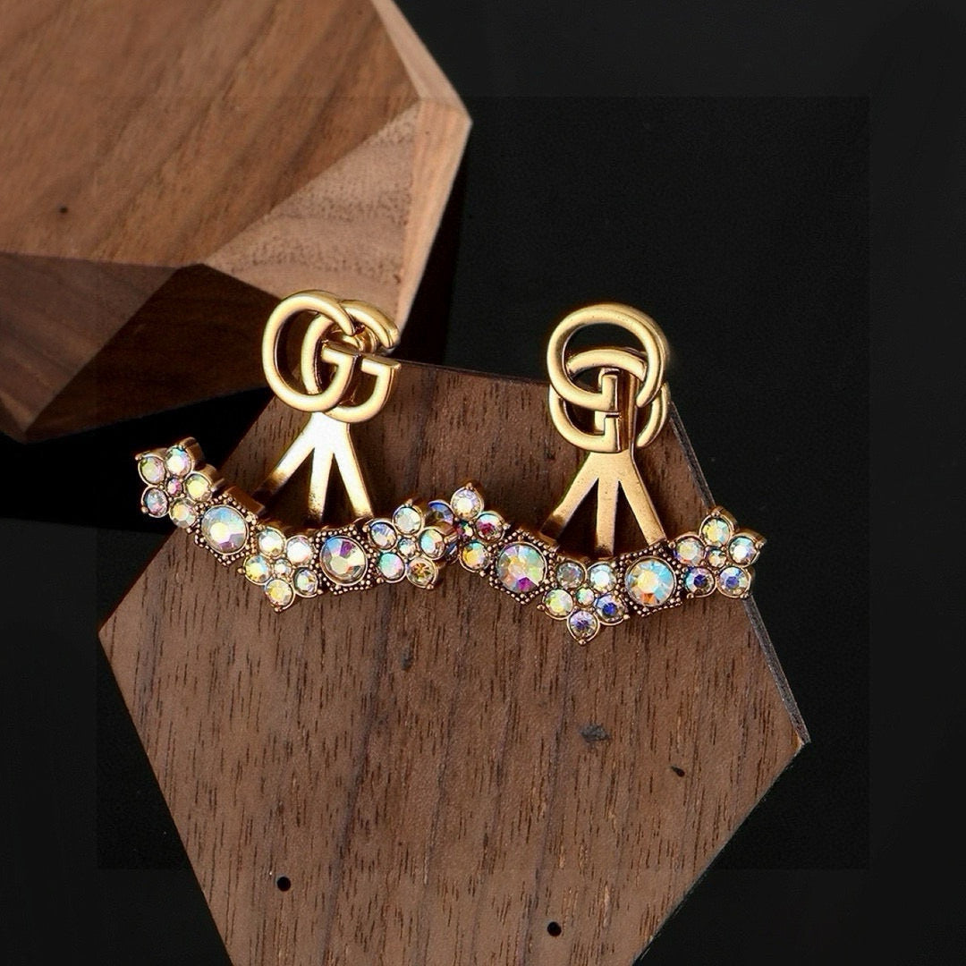 Double-G Emblem Stud Earrings in Gold-Tone – Design 002 styled product view