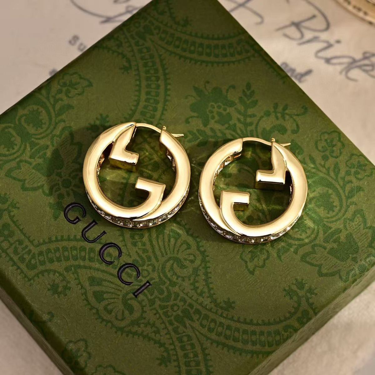 Geometric Emblem Stud Earrings in Polished Metal-Tone – Design 001 front product view