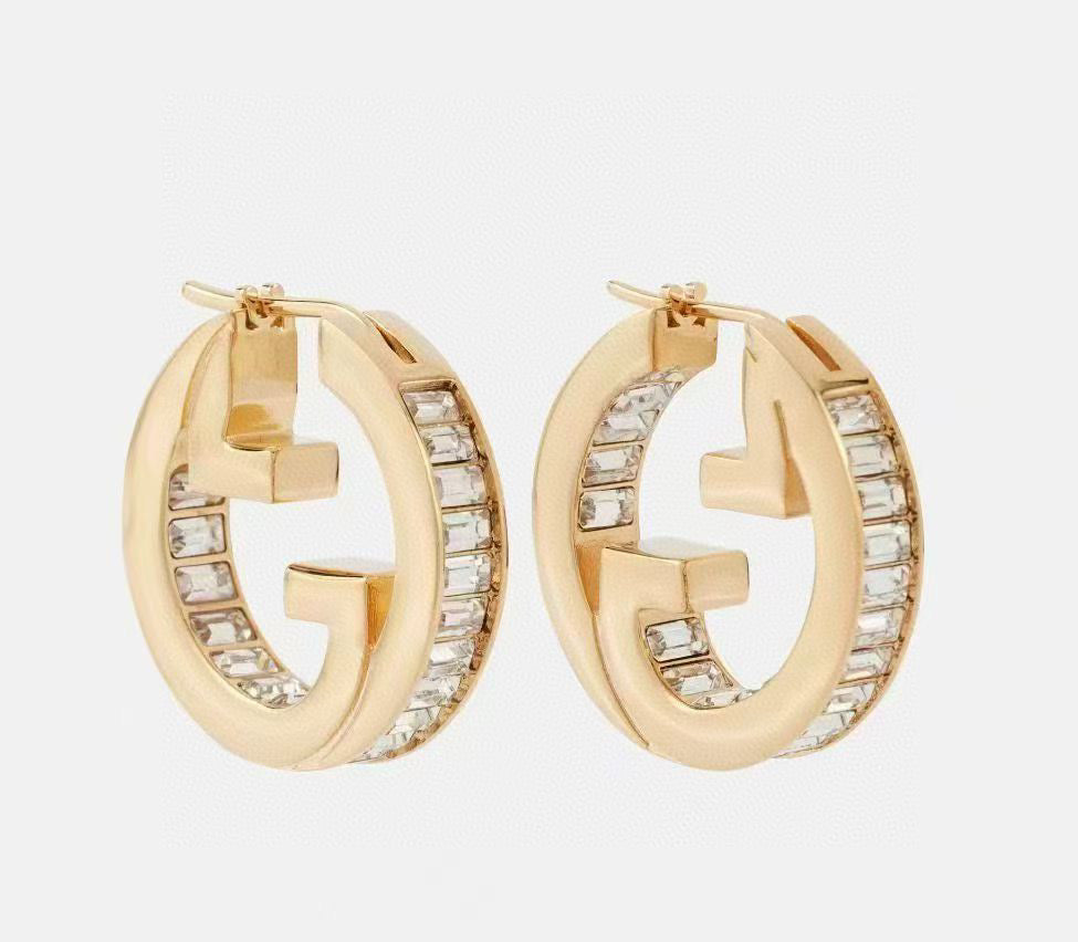Geometric Emblem Stud Earrings in Polished Metal-Tone – Design 004 main product view