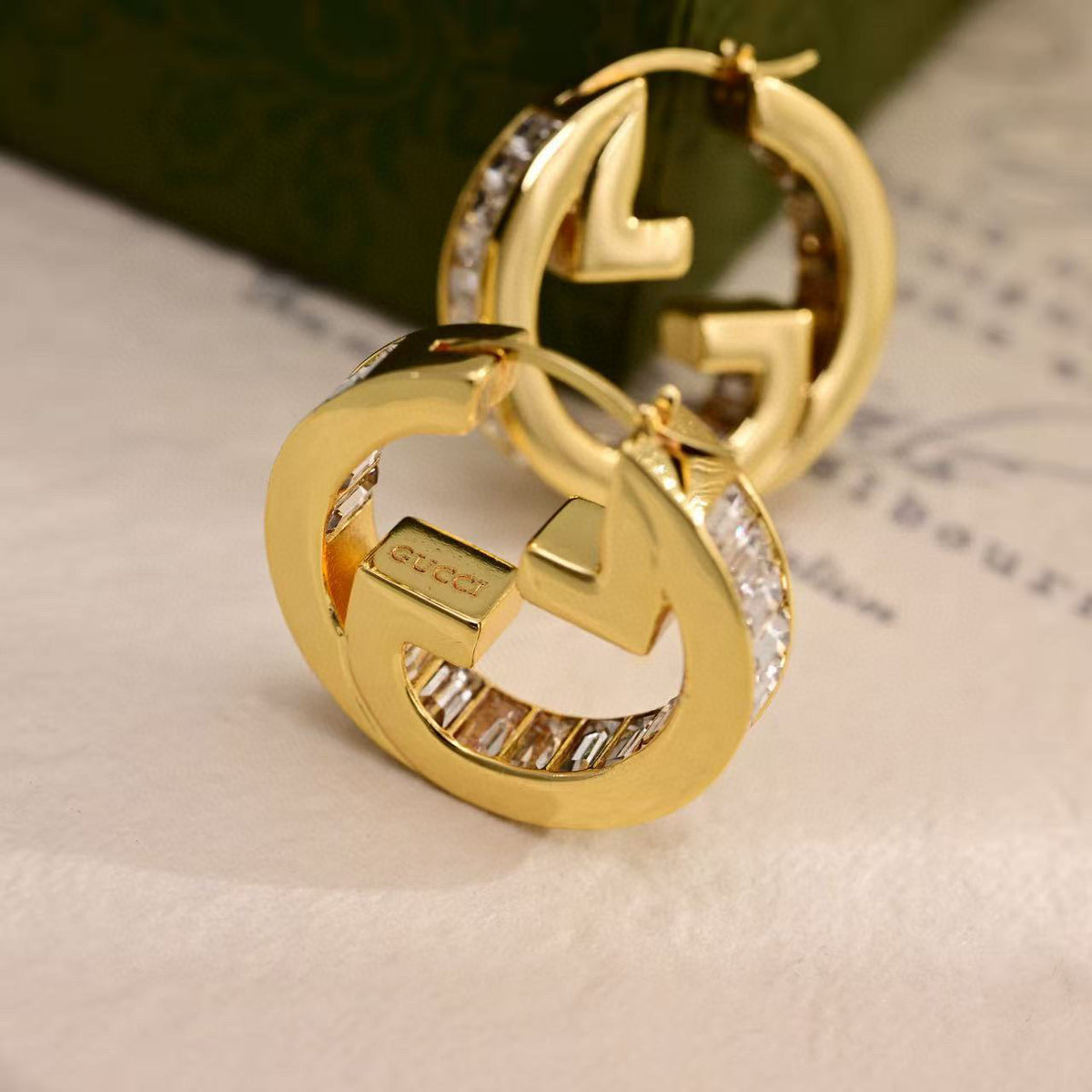 Geometric Emblem Stud Earrings in Polished Metal-Tone – Design 001 side detail