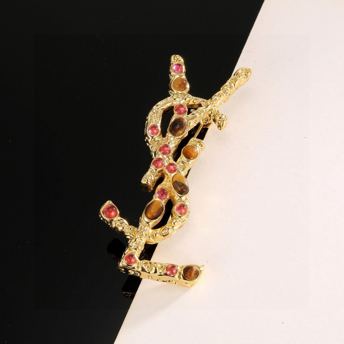 Geometric Emblem Brooch in Polished Metal-Tone – Design 004 side detail