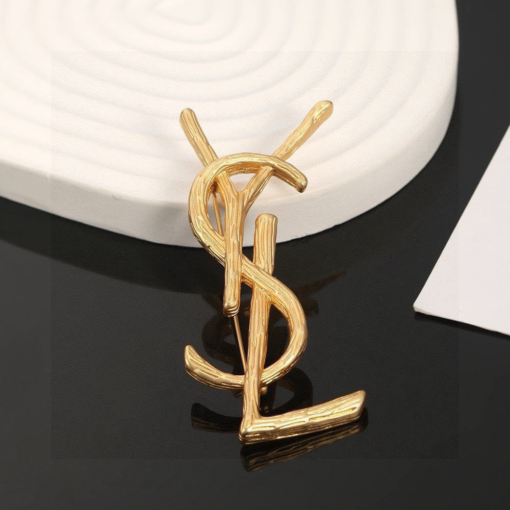 Geometric Emblem Brooch in Polished Metal-Tone – Design 003 front product view