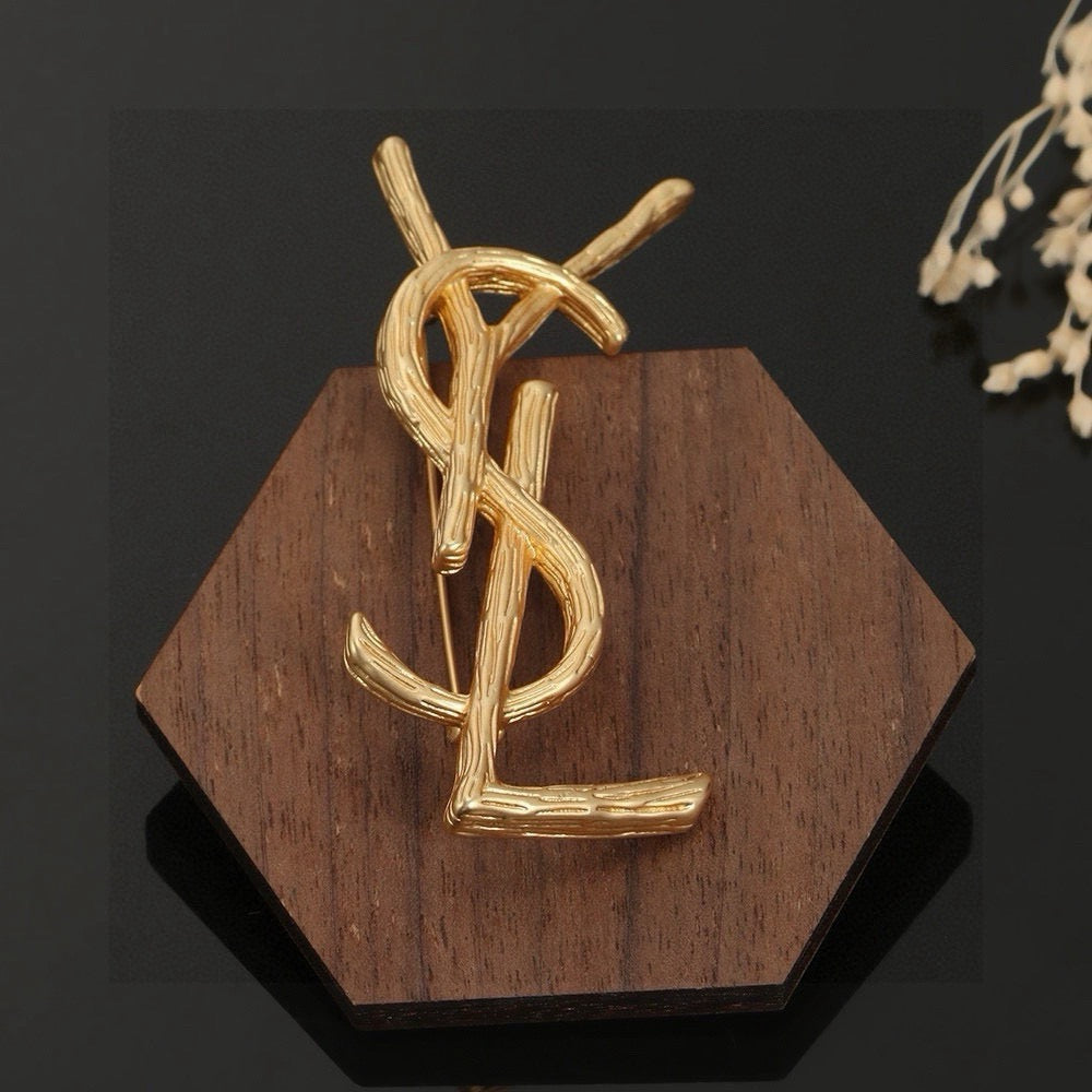 Geometric Emblem Brooch in Polished Metal-Tone – Design 003 front product view