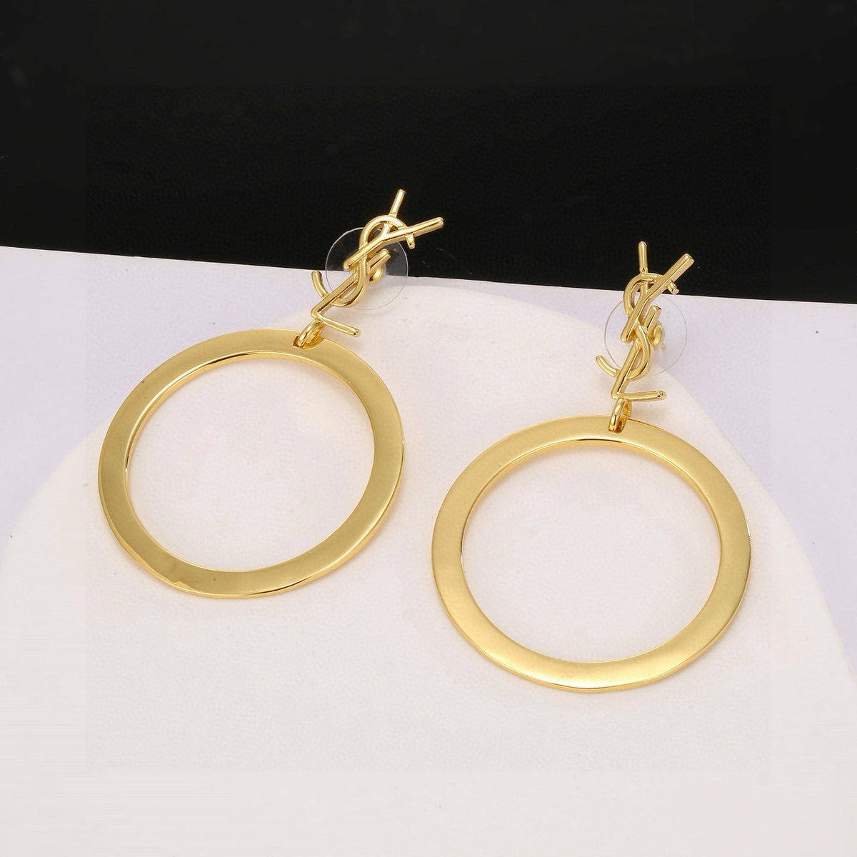 Geometric Emblem Stud Earrings in Polished Metal-Tone – Design 001 main product view