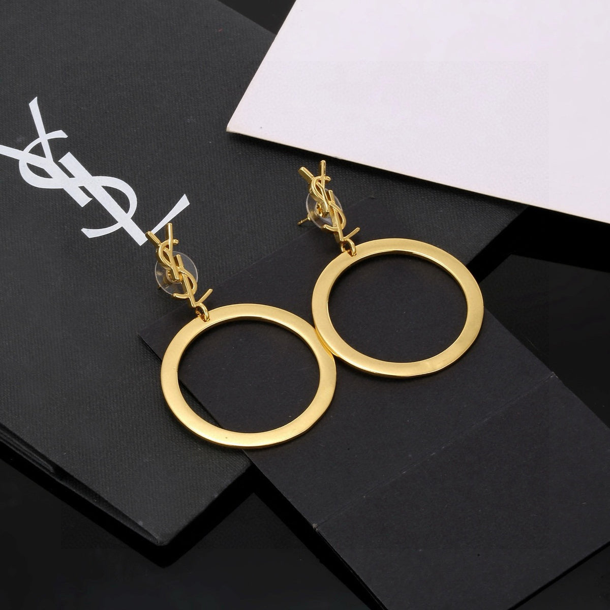 Geometric Emblem Stud Earrings in Polished Metal-Tone – Design 001 side detail