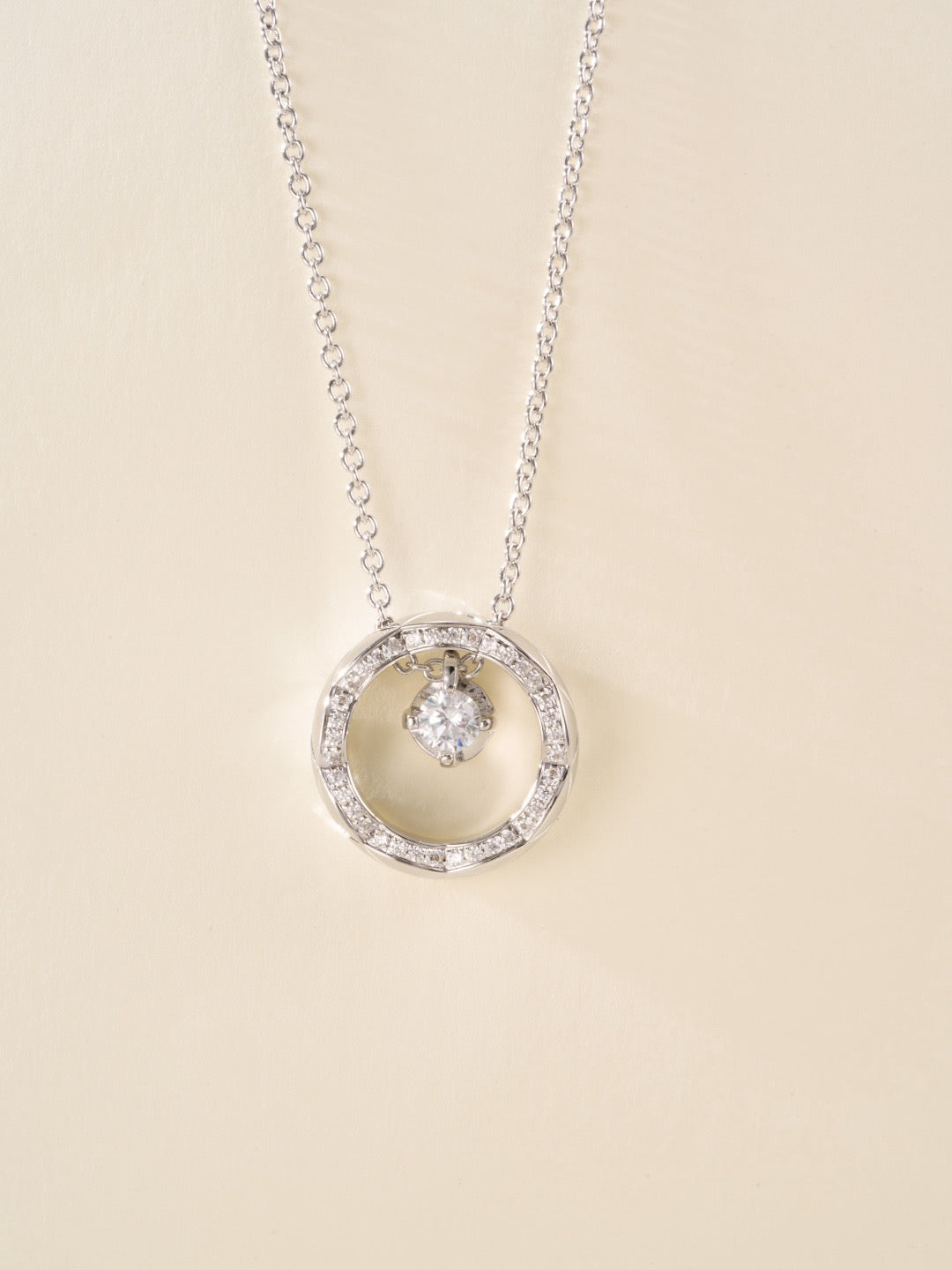 Signature Emblem Pendant Necklace in Polished Metal-Tone – Red Detail – Design 002 main product view
