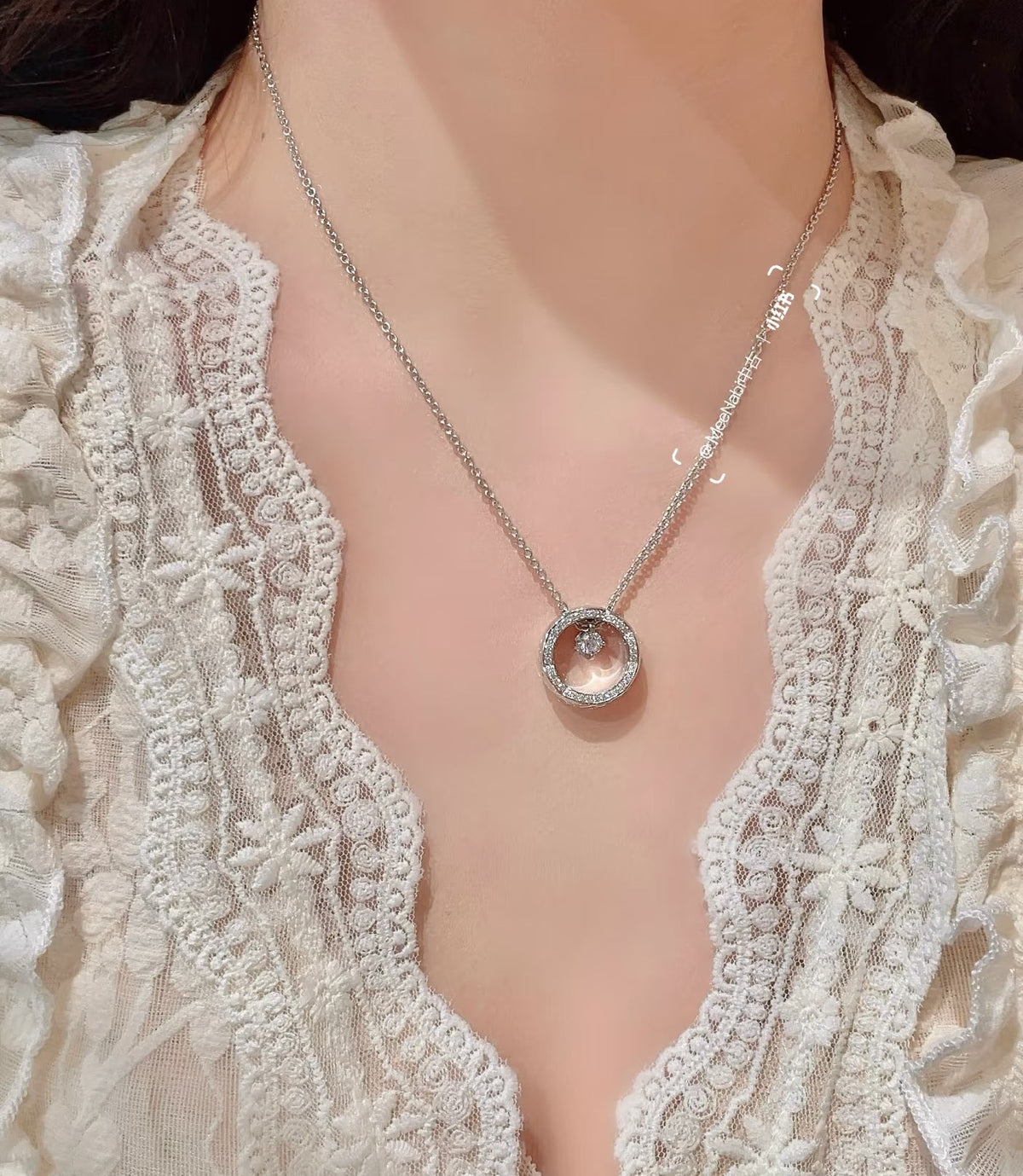 Signature Emblem Pendant Necklace in Polished Metal-Tone – Red Detail – Design 002 detail view