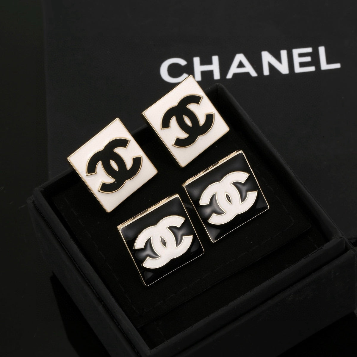 Double-C Emblem Stud Earrings in Gold-Tone – Design 006 side detail