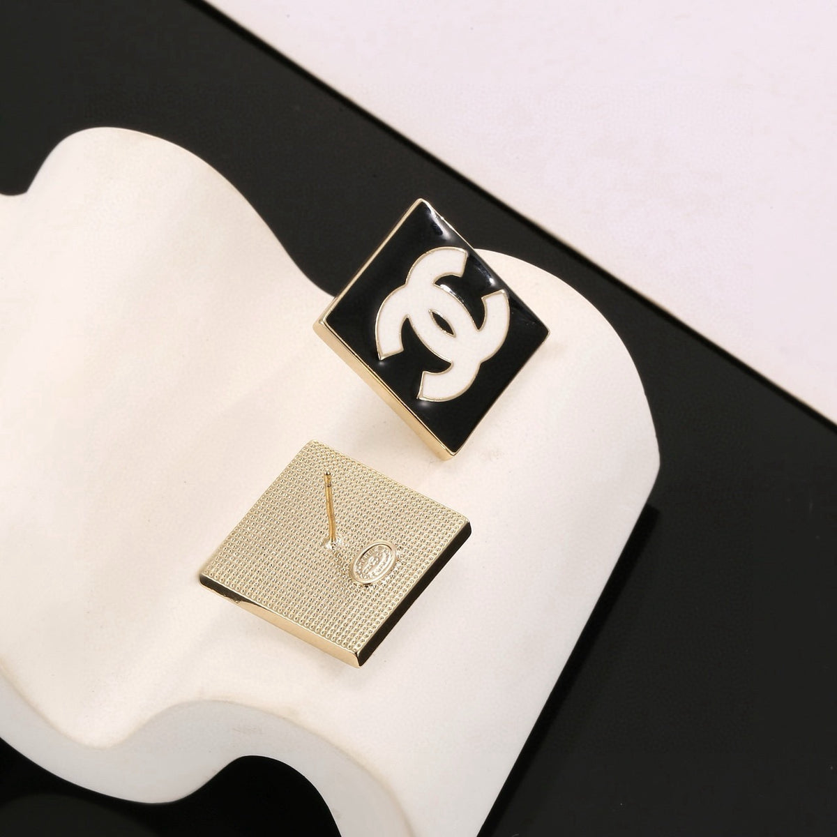 Double-C Emblem Stud Earrings in Gold-Tone – Design 003 styled product view