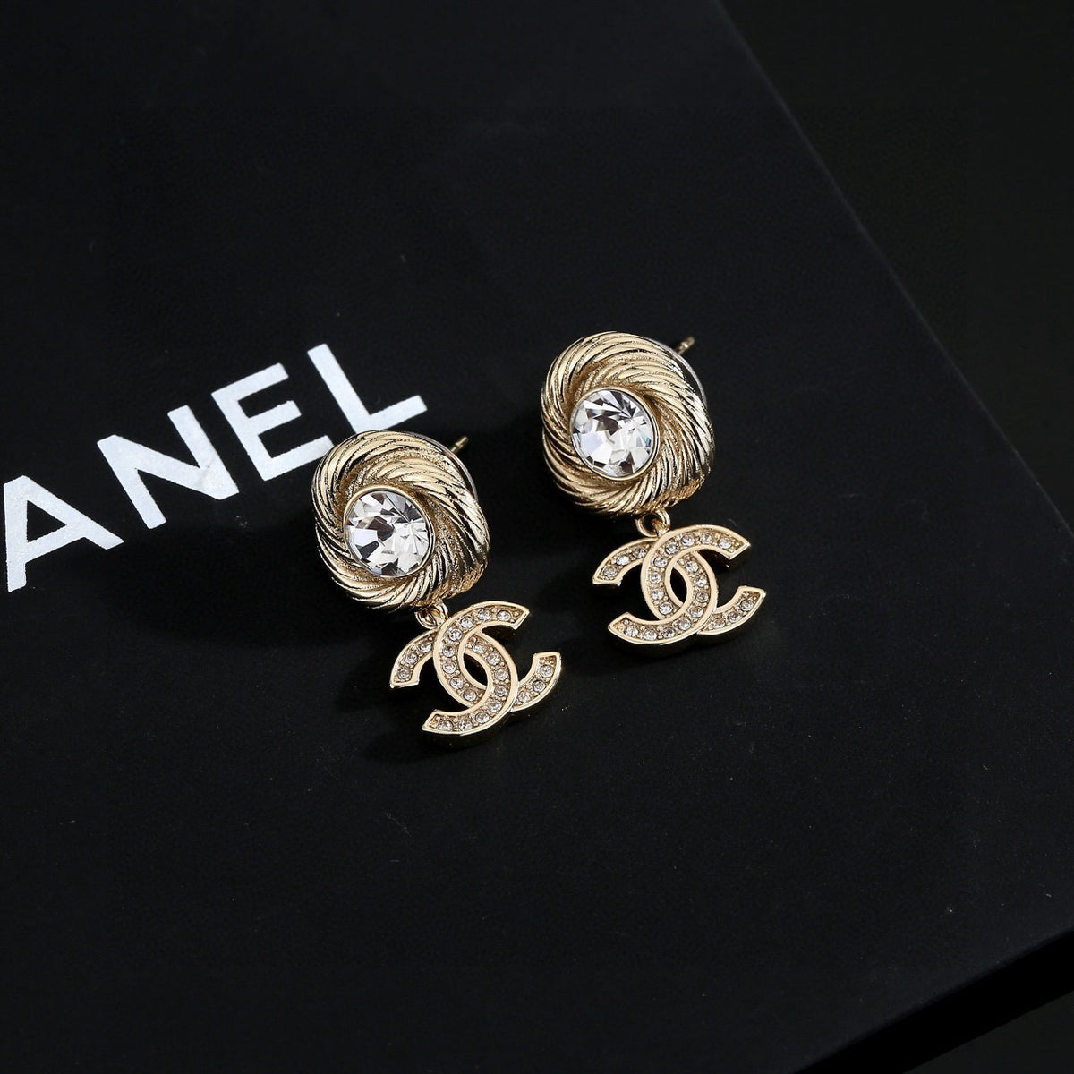 Double-C Emblem Stud Earrings in Gold-Tone – Design 004 front product view
