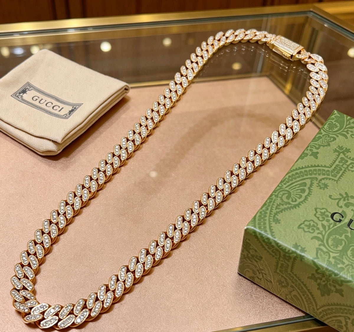 Double-G Emblem Pendant Necklace in Polished Metal-Tone – Design 014 styled product view