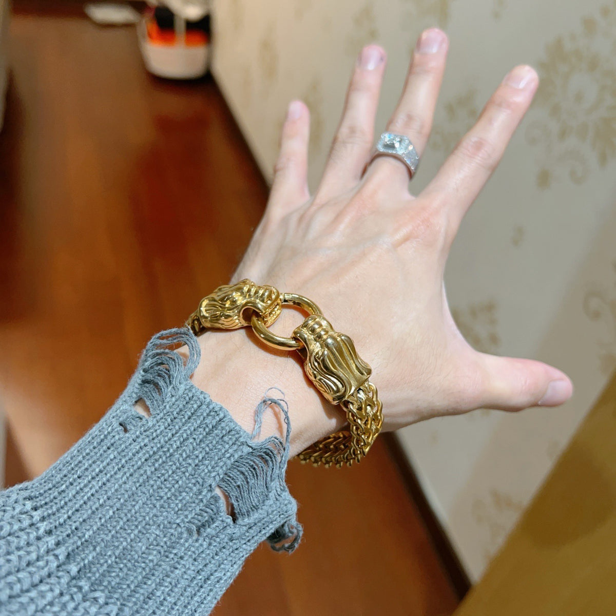 Geometric Emblem Bracelet in Polished Metal-Tone – Design 005 main product view