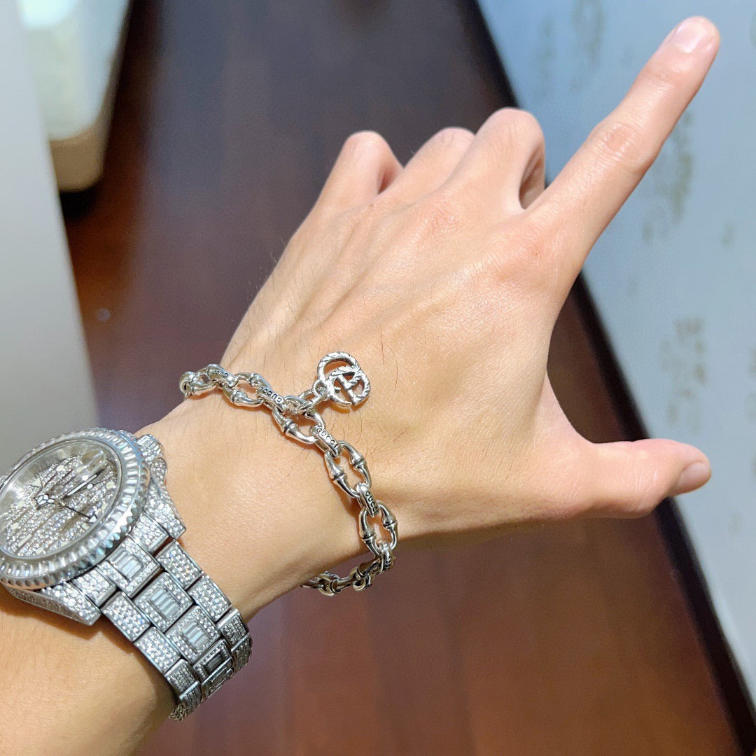 Geometric Emblem Bracelet in Polished Metal-Tone – Design 004 styled product view