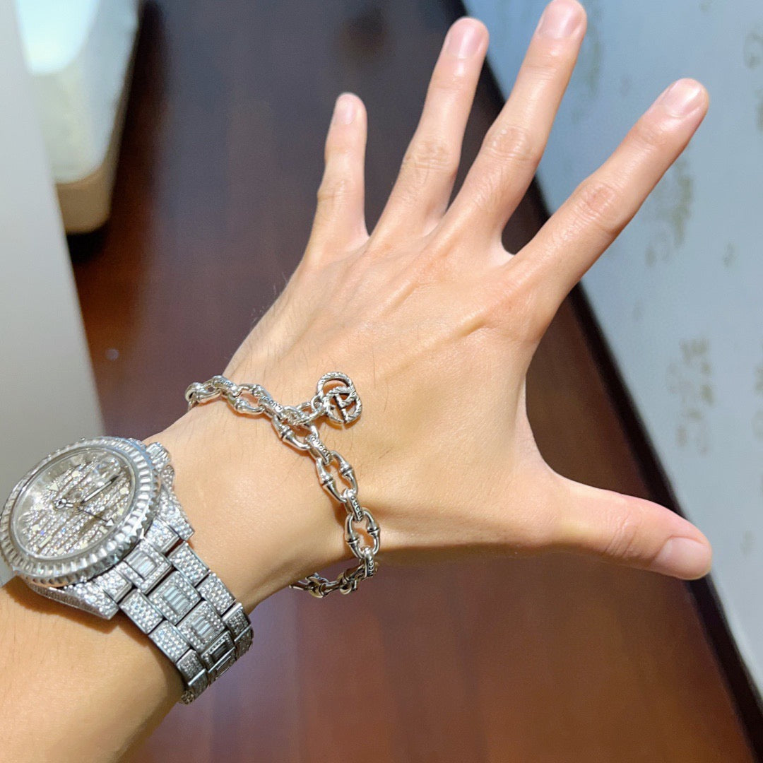 Geometric Emblem Bracelet in Polished Metal-Tone – Design 004 detail view