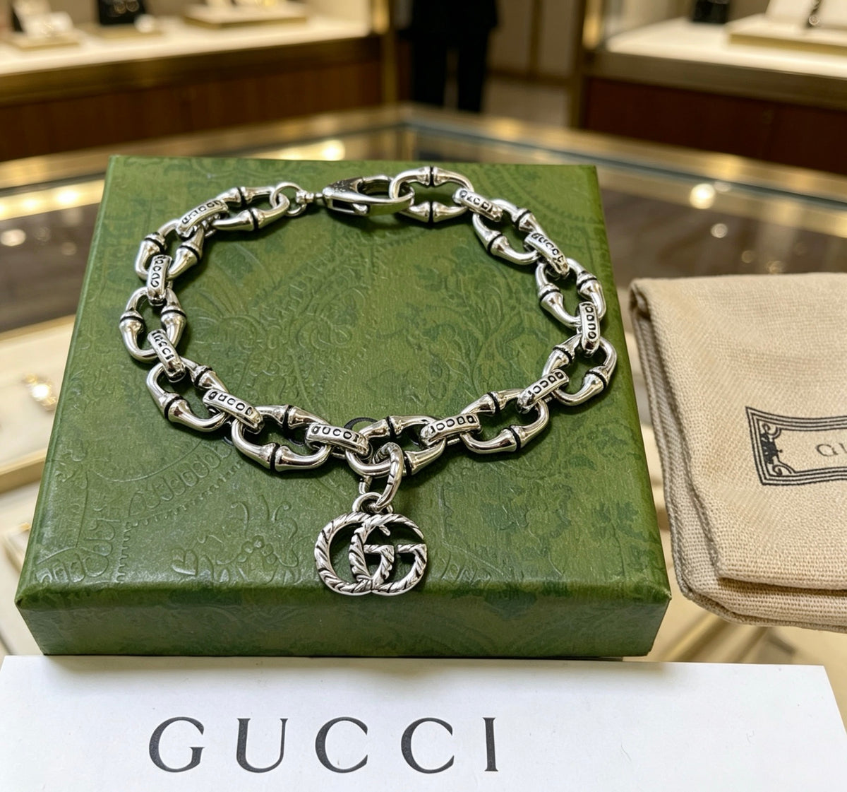 Geometric Emblem Bracelet in Polished Metal-Tone – Design 004 side detail