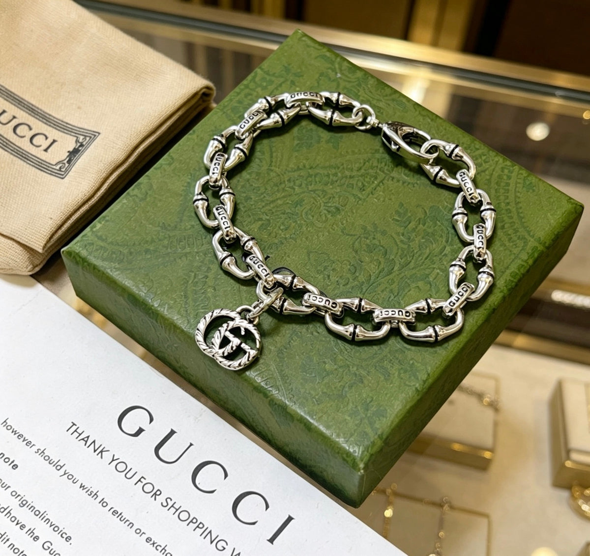 Geometric Emblem Bracelet in Polished Metal-Tone – Design 004 close-up detail