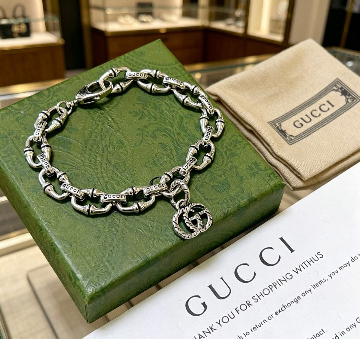 Geometric Emblem Bracelet in Polished Metal-Tone – Design 004 front product view