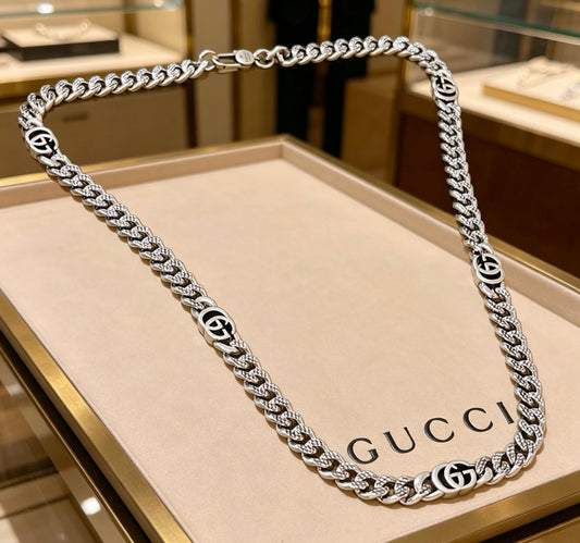 Double-G Emblem Pendant Necklace in Polished Metal-Tone – Design 010 main product view