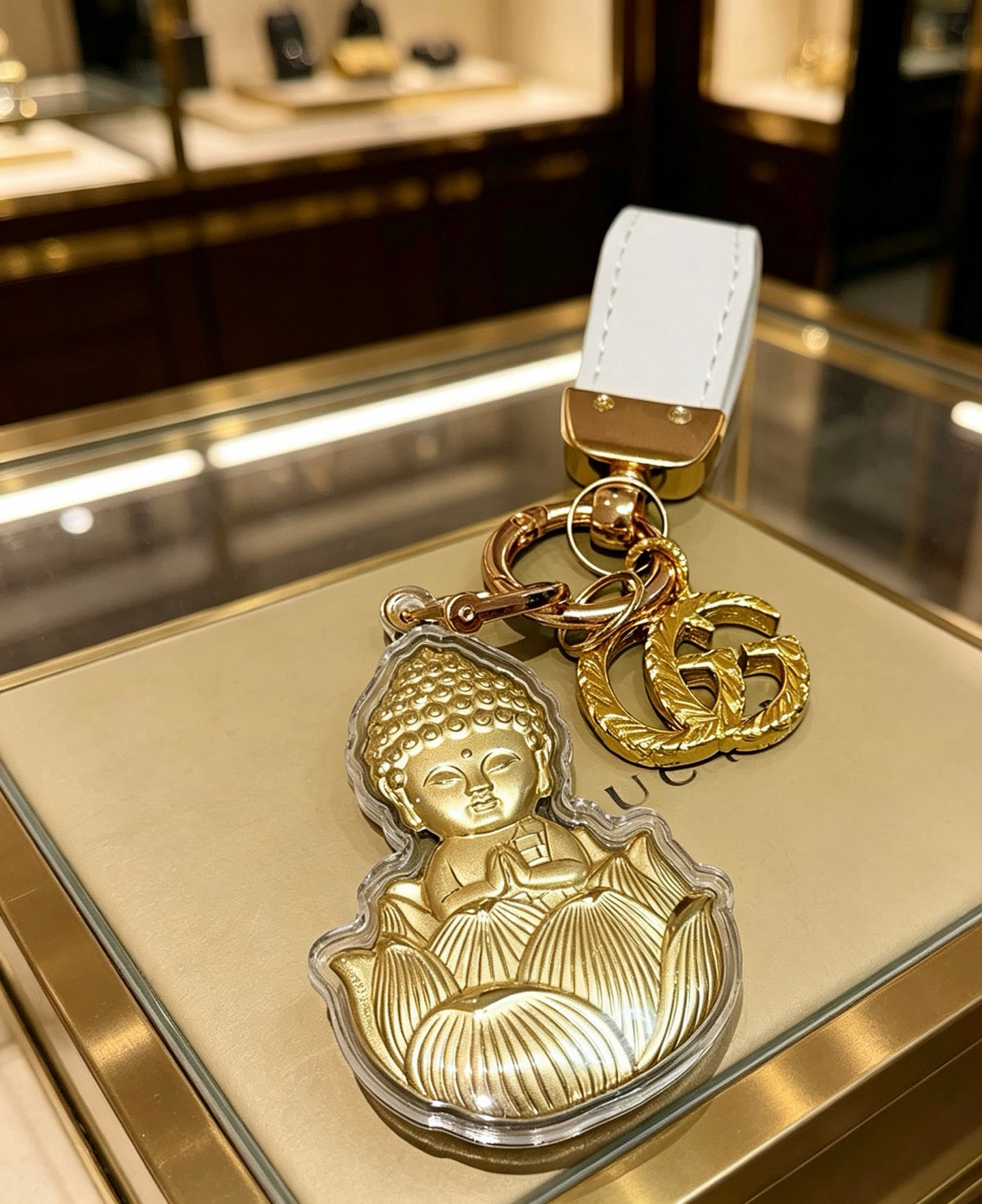Double-G Emblem Keychain in Polished Metal-Tone – Design 002 main product view