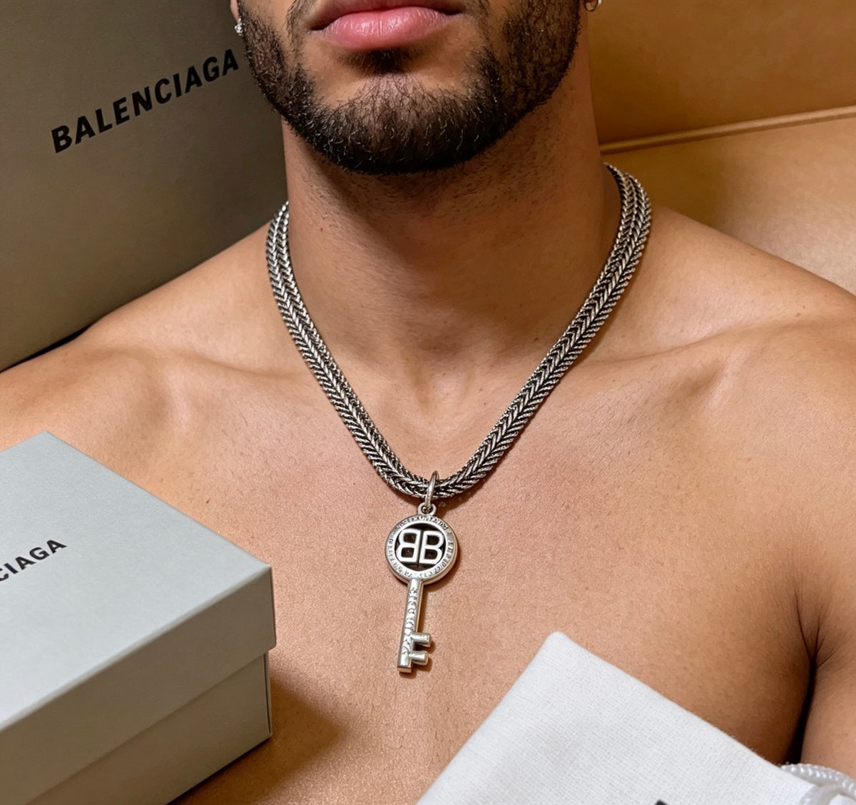 Geometric Emblem Pendant Necklace in Polished Metal-Tone – Vintage Detail – Design 003 close-up detail